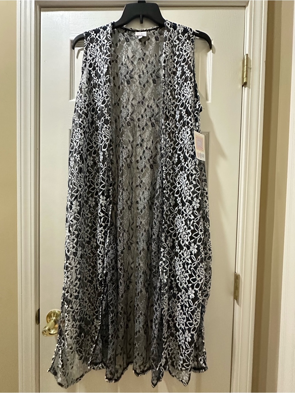 LuLaRoe Black and White Lace Duster Vest